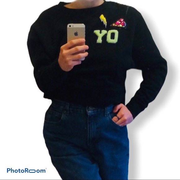 🌲3/$20 Cozy Crop Top Sweatshirt Athlethic Black Mossimo S - Picture 8 of 8